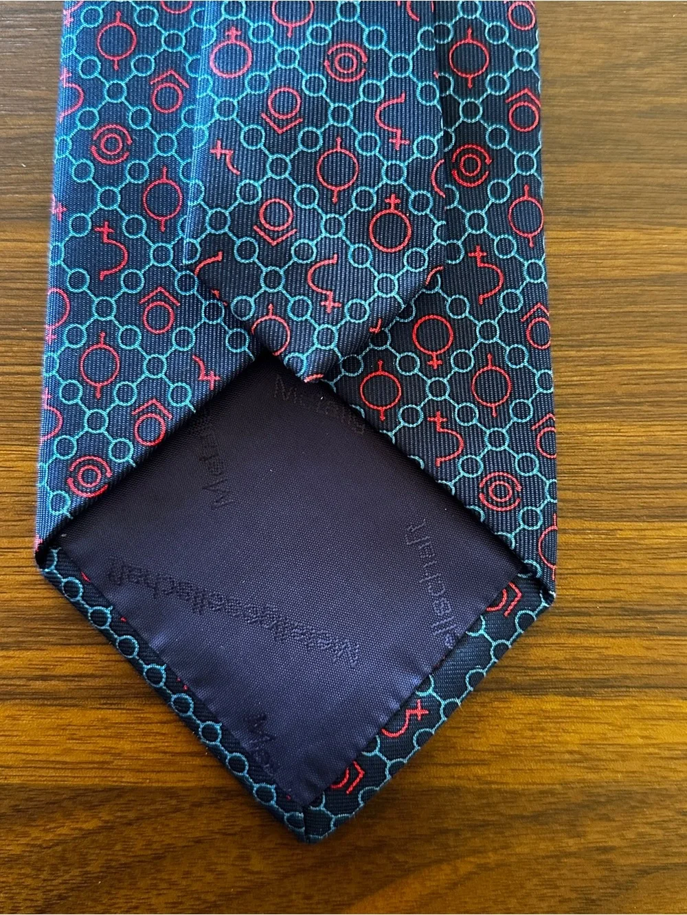 Drakes Navy Blue Patterned Tie with Red & Teal Accents